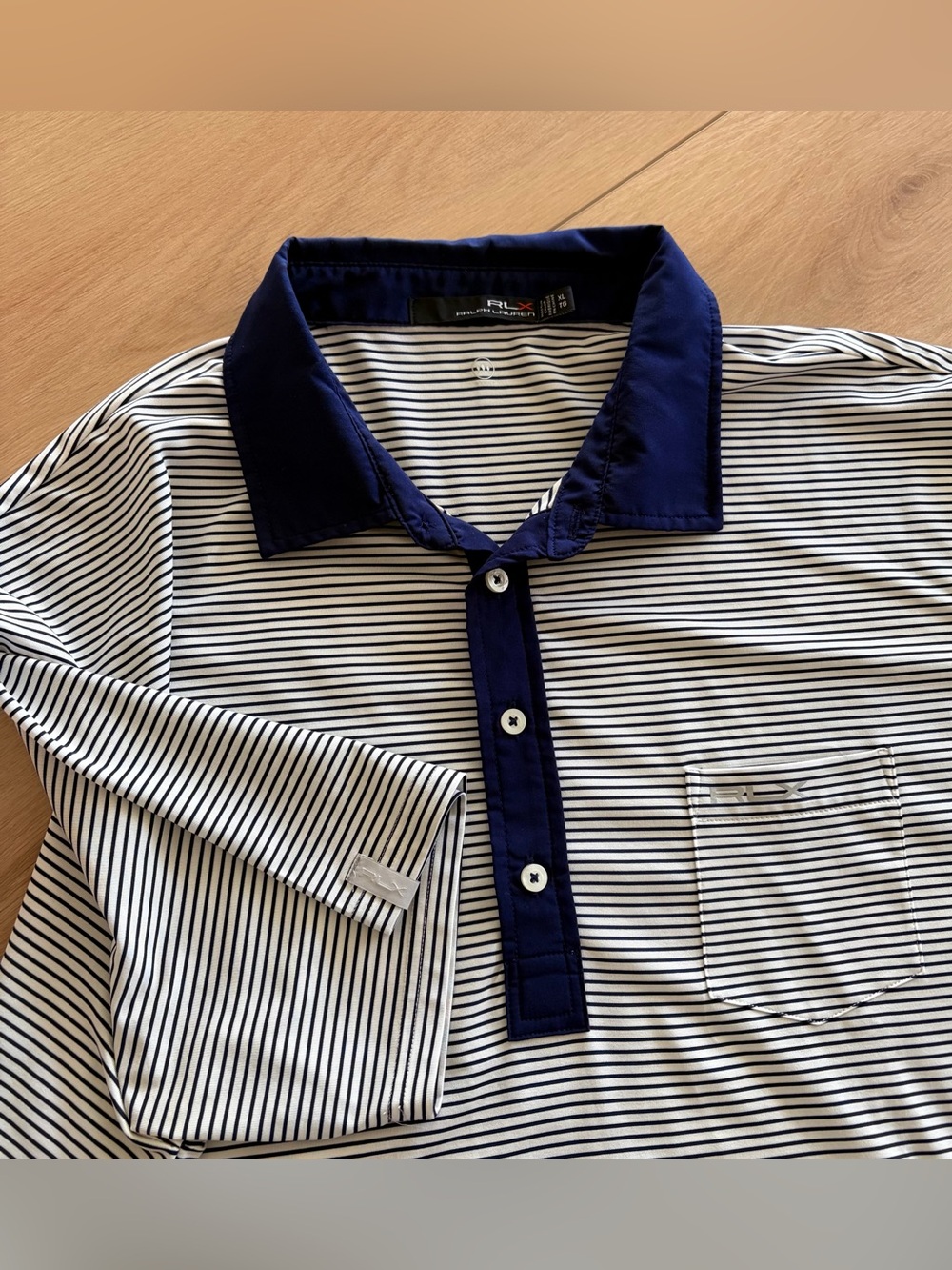 Ralph Lauren RLX Golf Polo Shirt Mens XL Blue Striped Wicking 4 Button like new